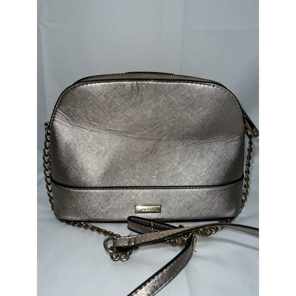 Aldo Crossbody Purse Metallic Rose Gold Handbag Faux Leather Strap